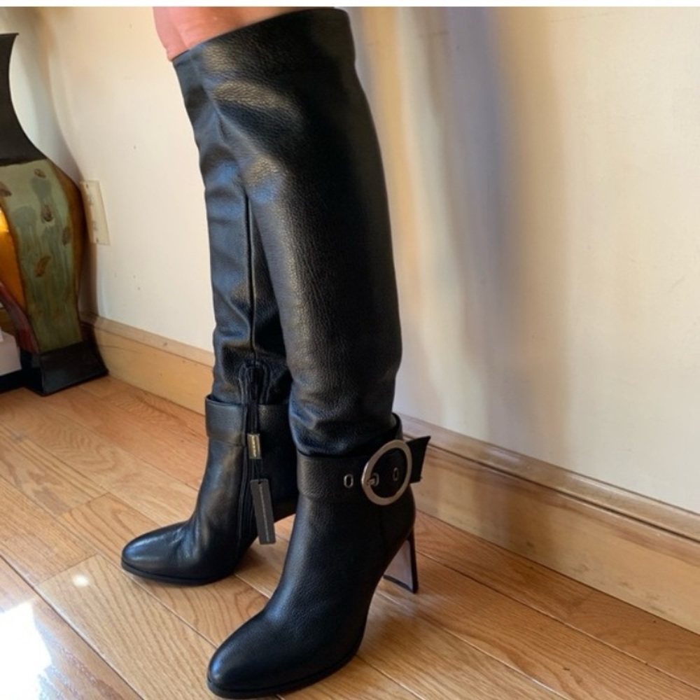Napoleoni Women's Black Pebble Grain Knee High Boots